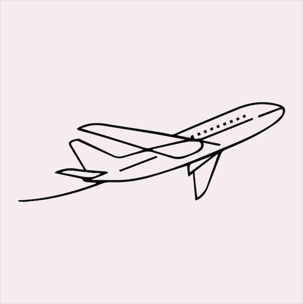 Vector de silueta de avión de arte en línea sobre un fondo blanco