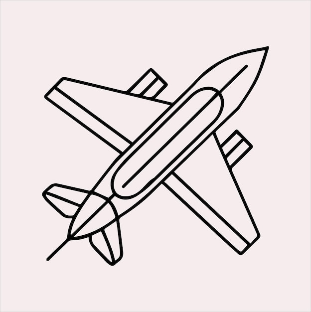 Vector de silueta de avión de arte en línea sobre un fondo blanco