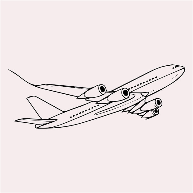 Vector de silueta de avión de arte en línea sobre un fondo blanco