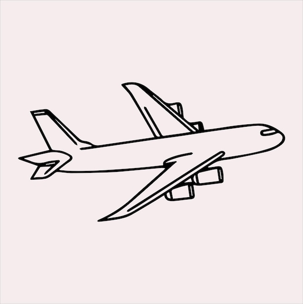 Vector de silueta de avión de arte en línea sobre un fondo blanco