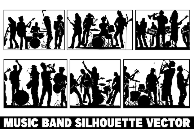 Vector de silueta de banda Grupo de música clipart Paquete de silueta de músicos Siluetas de banda de rock