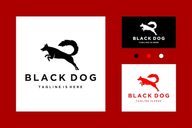 Vector de silueta de Black Jumping Dog Icon Logo Design Inspiration