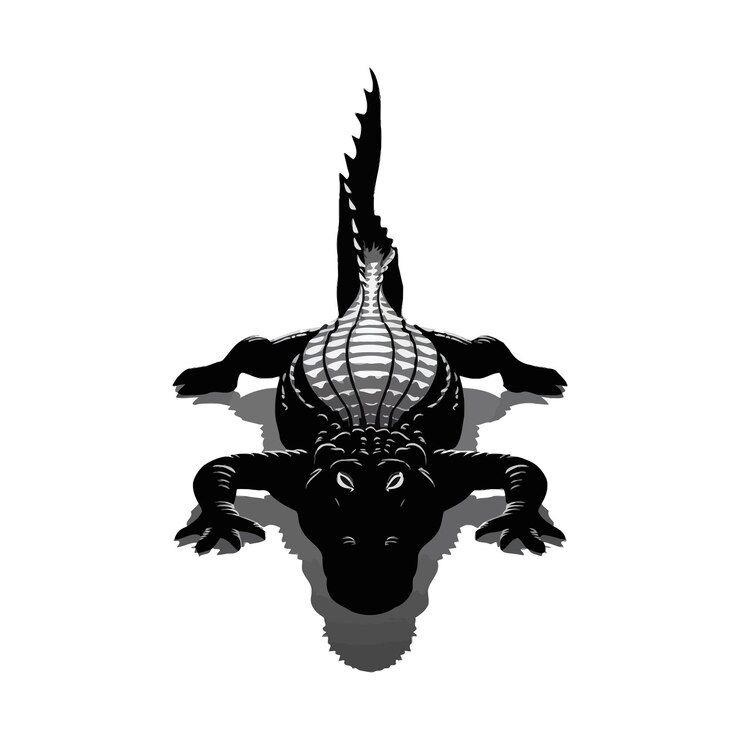 Vector vector de silueta de cocodrilo negro con fondo blanco e ilustración
