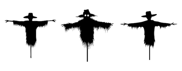 Vector de silueta de la colección de iconos del espantapájaros conjunto de Halloween y concepto de horror