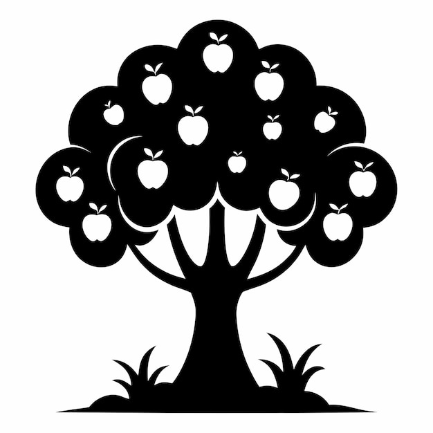 Vector de silueta de color negro del árbol de manzana