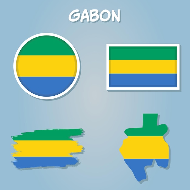 Vector de silueta de contorno de país de Gabón con bandera