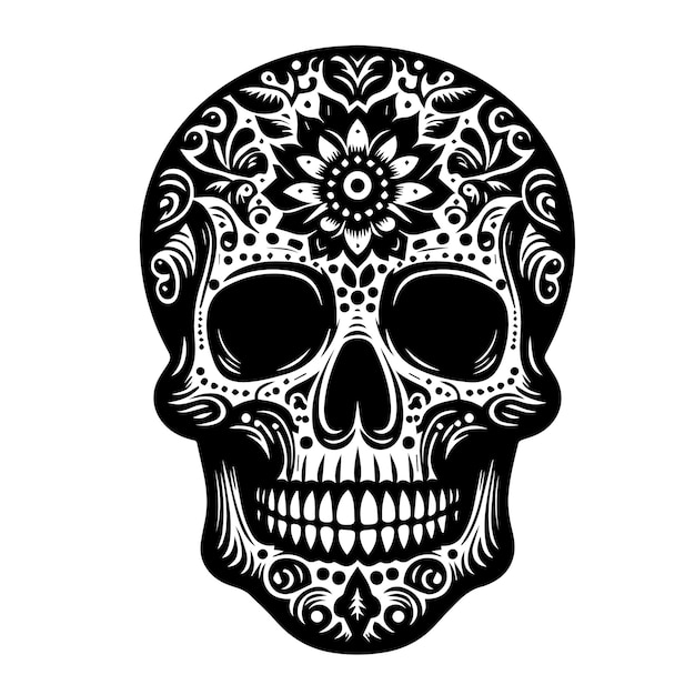 Vector de silueta del cráneo vector de silueta de color negro aislado de fondo blanco