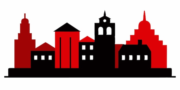 Vector de silueta de edificios sobre un fondo blanco