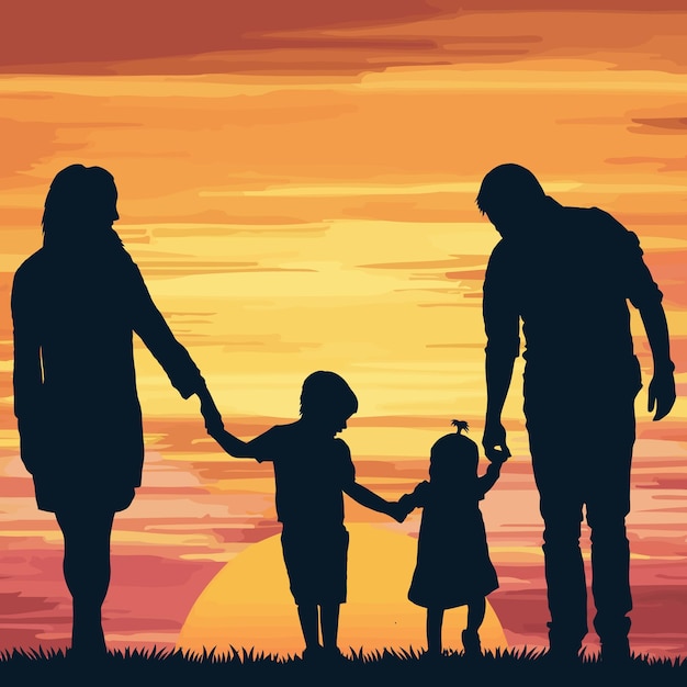 Vector de silueta de la familia
