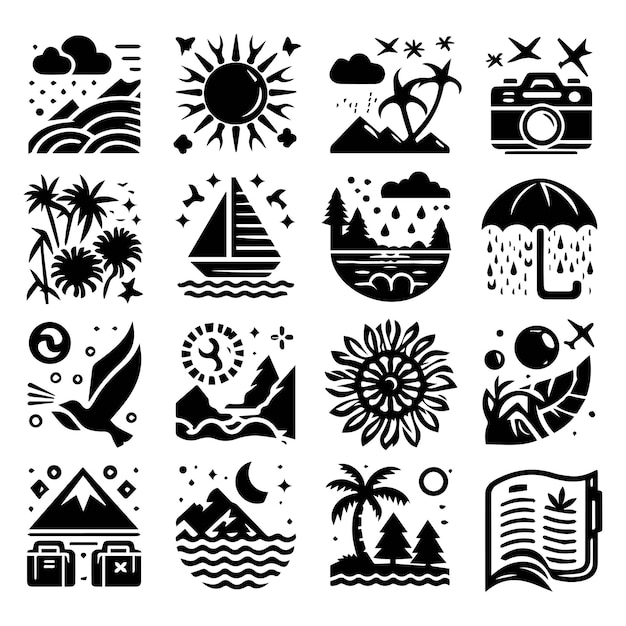 Vector de silueta con fondo blanco con motivos florales de plantas de la naturaleza