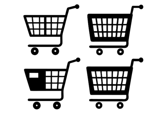 Vector de silueta de gato de compras arte en blanco y negro