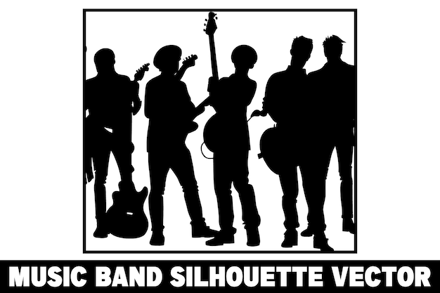 Vector vector de silueta de grupo de banda de música silueta de banda arte de silueta de banda vector de silueta de músico