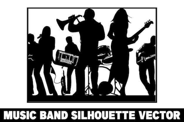 Vector de silueta del grupo de música vector de silhoueta de la banda arte de silhouetta de la banda vector de silhouetta del músico