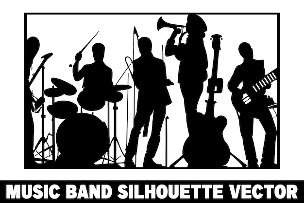 Vector vector de silueta del grupo de música vector de silhoueta de la banda arte de silhouetta de la banda vector de silhouetta del músico