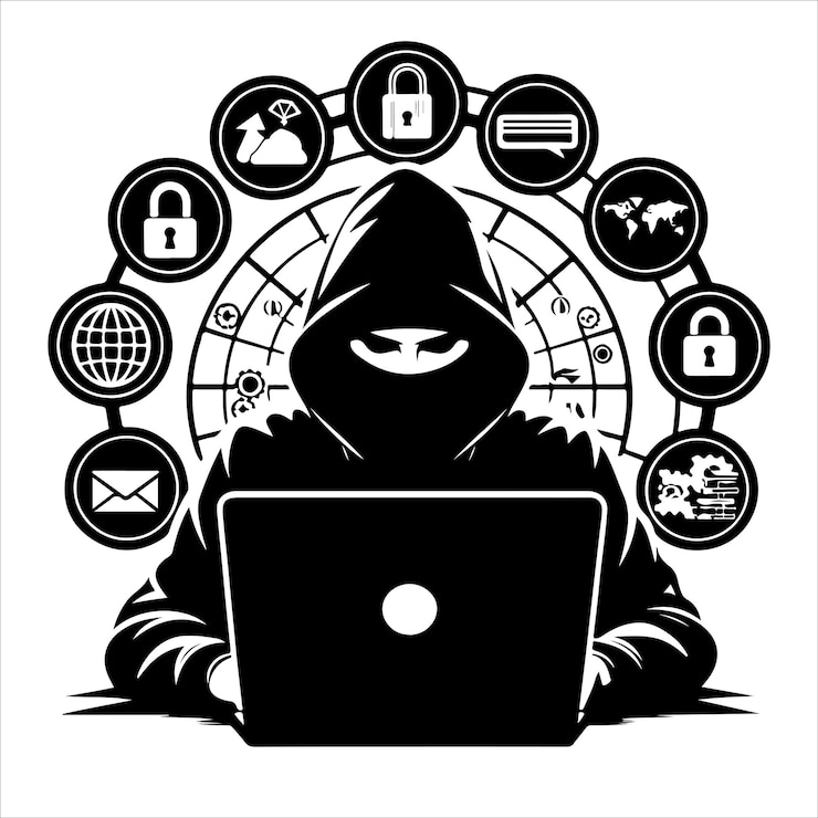 Vector vector de silueta de hacker en fondo blanco