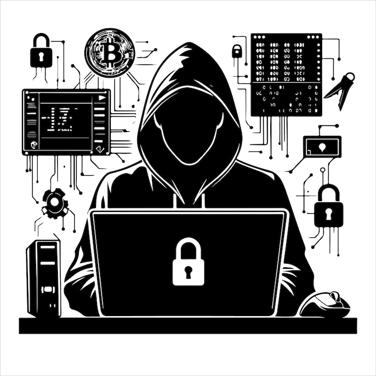 Vector vector de silueta de hacker en fondo blanco