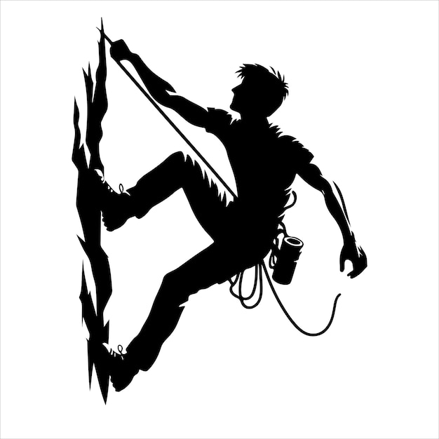 Vector una silueta de un hombre escalando la montaña
