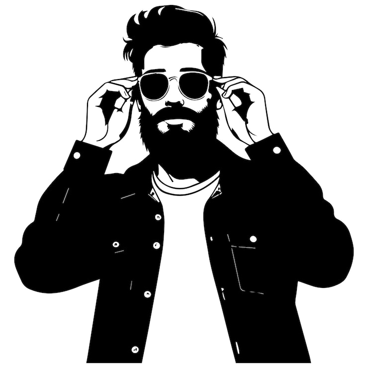 Vector vector de silueta de hombre hipster barbudo sobre un fondo blanco