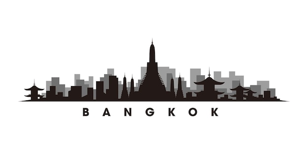 Vector vector de silueta de horizonte y puntos de referencia de bangkok