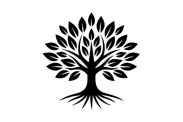 Vector de silueta del icono de las hojas y raíces de un árbol