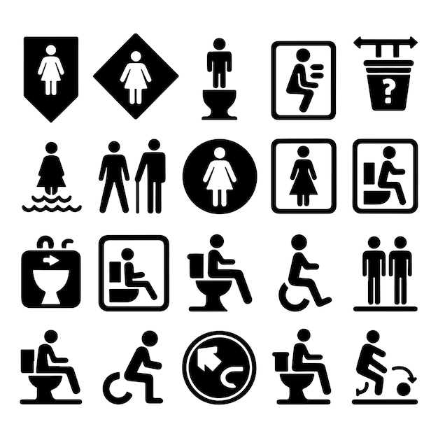 Vector de silueta del icono del letrero del baño Ilustración del símbolo del baño