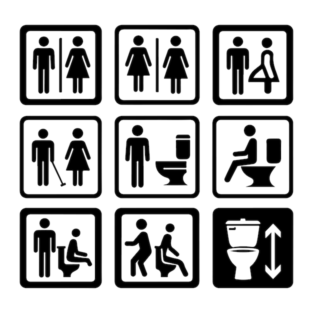Vector de silueta del icono del letrero del baño Ilustración del símbolo del baño