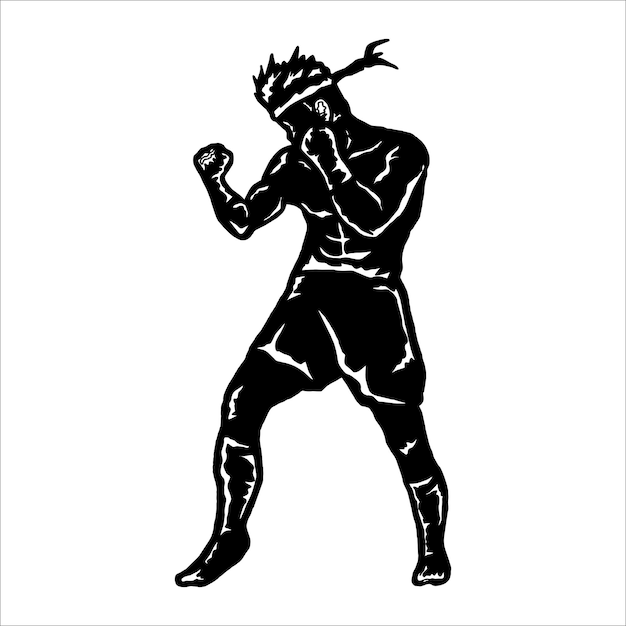 vector de silueta de icono de luchador de muay thai