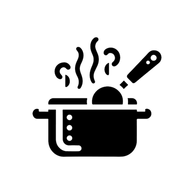 Un vector de silueta del icono de la sartén con un fondo blanco