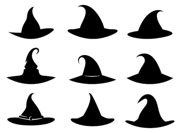 Vector de silueta del icono del sombrero de bruja negra de Halloween