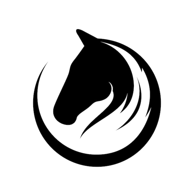 Vector de silueta de ilustración de logotipo de círculo de caballo negro