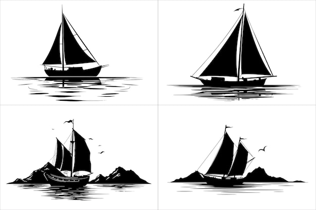 Vector vector de silueta y ilustración de velero blanco y negro