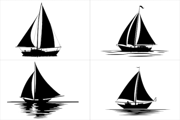 Vector vector de silueta y ilustración de velero blanco y negro