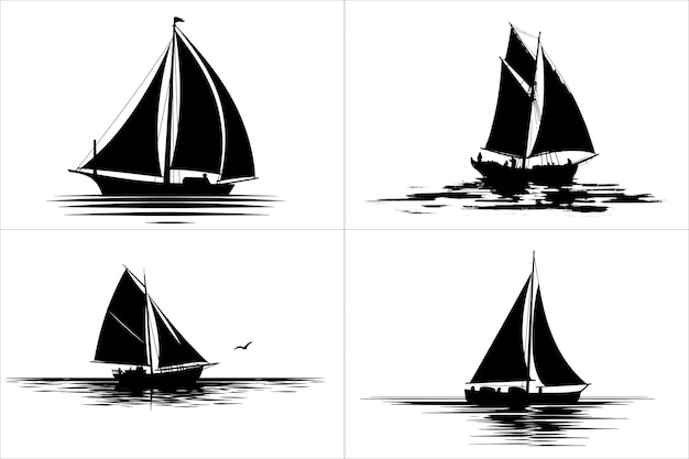 Vector vector de silueta y ilustración de velero blanco y negro