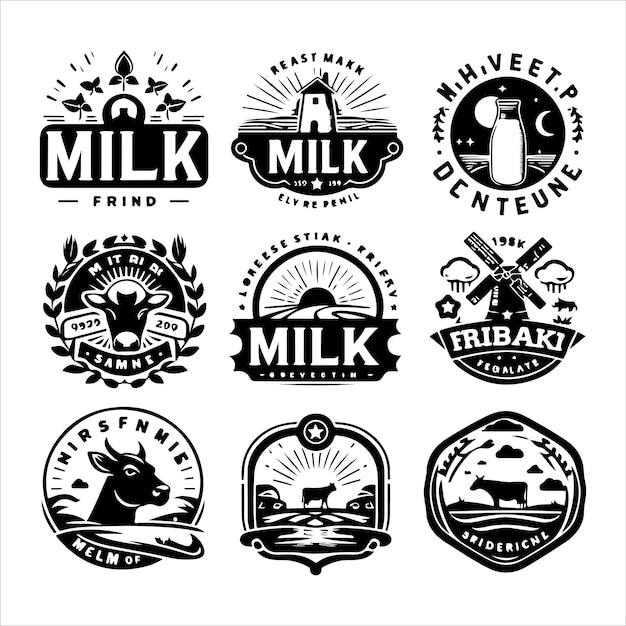 Vector de silueta de las insignias de los logotipos de leche
