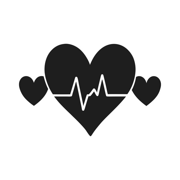 Vector de silueta del latido del corazón con línea de pulso para temas de salud, amor y bienestar