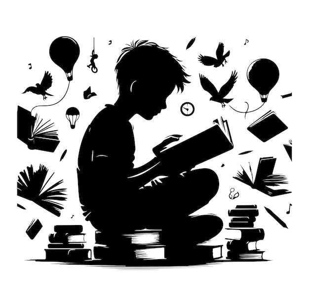 Vector una silueta de libro de lectura infantil