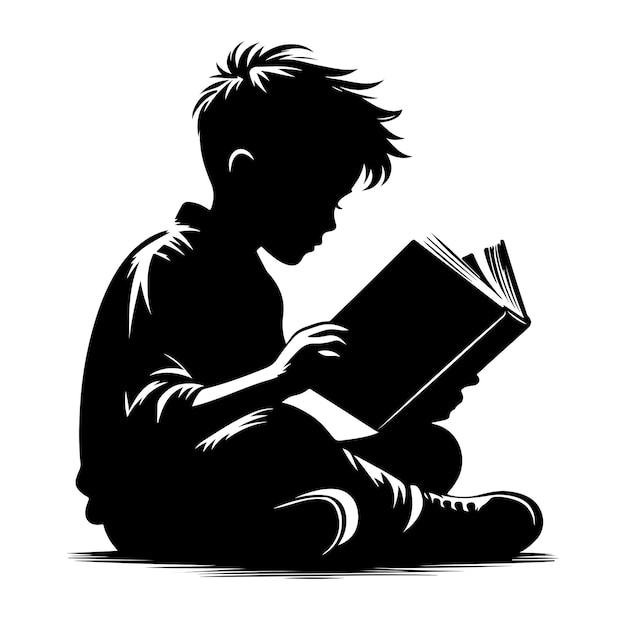 Vector una silueta de libro de lectura infantil