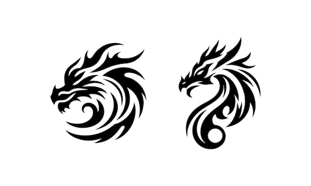 Vector de silueta del logotipo de cara de dragón abstracto con un fondo blanco