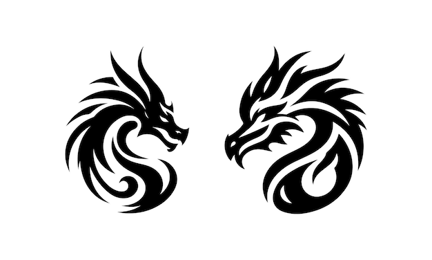 Vector de silueta del logotipo de cara de dragón abstracto con un fondo blanco