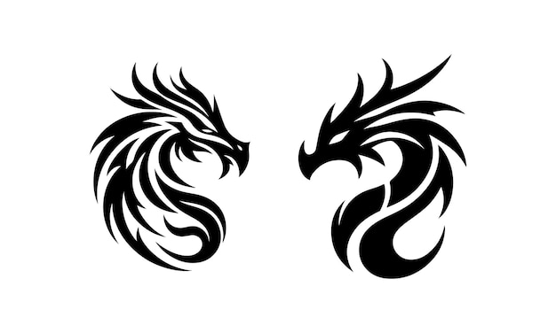 Vector de silueta del logotipo de cara de dragón abstracto con un fondo blanco