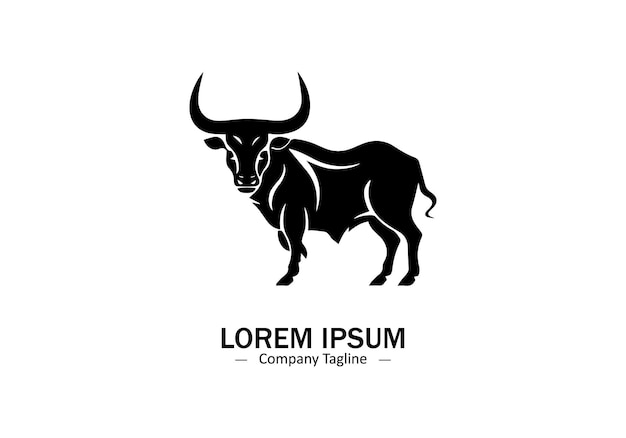 Vector de una silueta de logotipo de toro o vaca en un fondo blanco Animales de cuernos largos