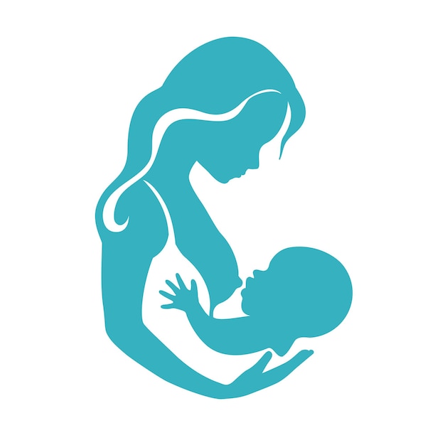 Vector de silueta de la madre y el bebé durante el proceso de lactancia