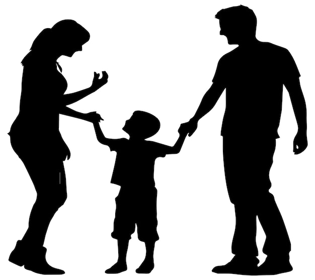 Vector de silueta de la madre, el padre y el bebé