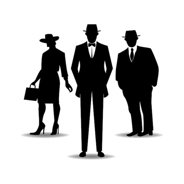 Vector de silueta de la mafia Vector de silhoueta del detective aislado sobre un fondo blanco