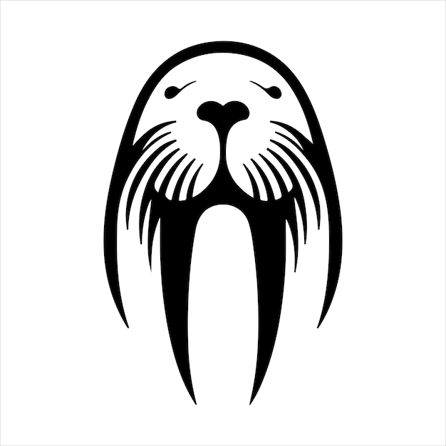 Vector de silueta mínima de la morsa de color negro y blanco sobre fondo blanco