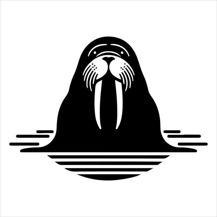 Vector vector de silueta mínima de la morsa de color negro y blanco sobre fondo blanco