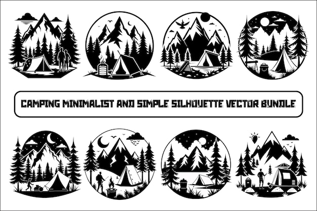 Vector de silueta minimalista y simple para acampar