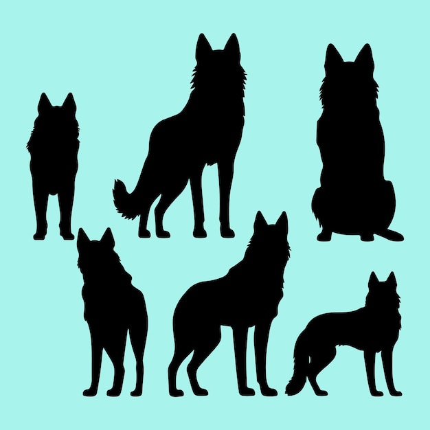 Vector de silueta negra de conjunto de lobo