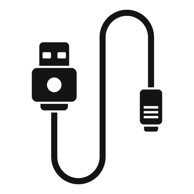 Vector de silueta negra simplificado de un cable USB para varias conexiones digitales