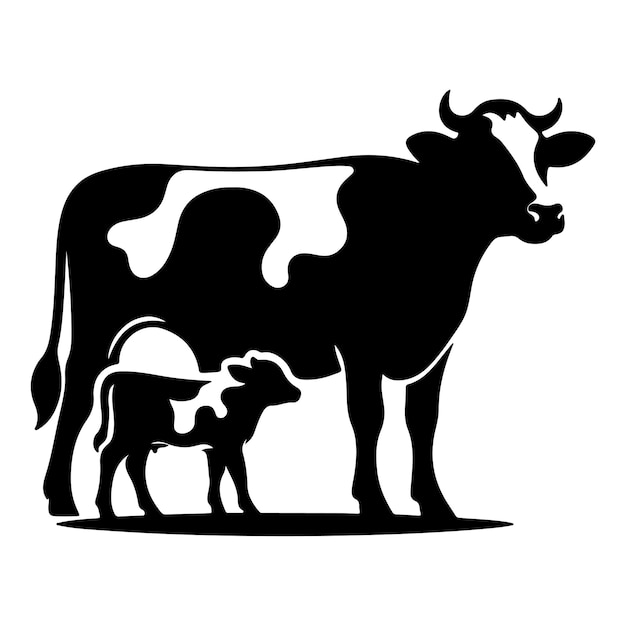Vector de silueta negra de vaca aislado en diseño de fondo blanco